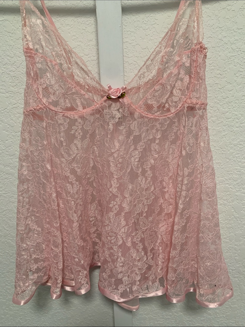 Vintage Light Pink Sheer Lace Babydoll Chemise - Picture 3 of 8